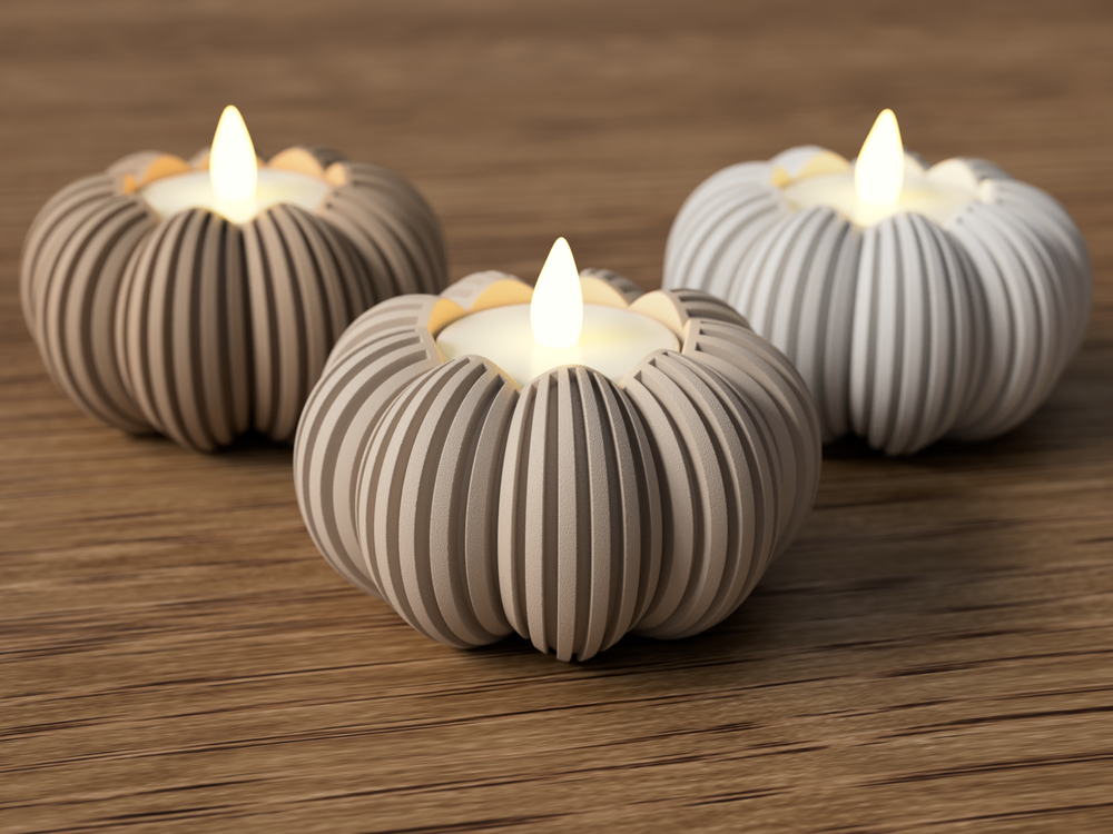 Pumpkin LED Tealight Holder - 3D printed in Canada by UMore3D