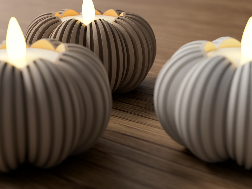 Pumpkin LED Tealight Holder - 3D printed in Canada by UMore3D