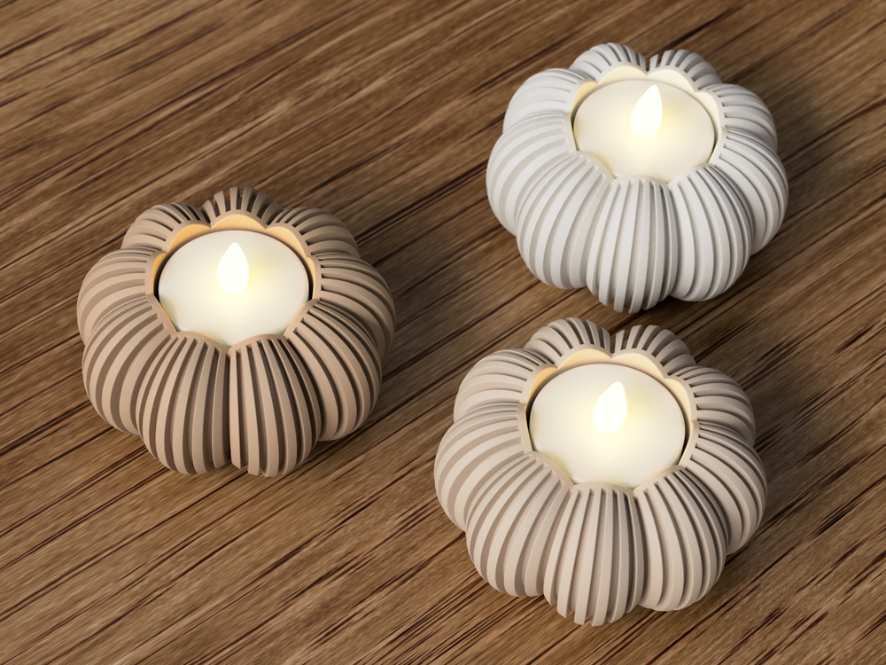 Pumpkin LED Tealight Holder - 3D printed in Canada by UMore3D